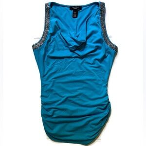 White House Black Market Blue Draped Beaded Embellished Ruched Tank XSP